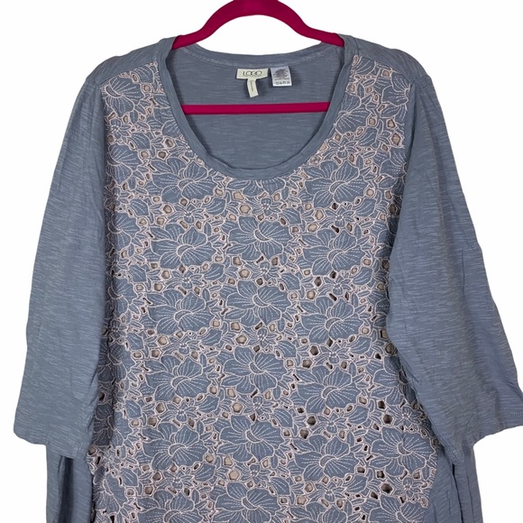 Logo Lori Goldstein Eyelet Lace Embroidered Top 1X - Picture 2 of 6